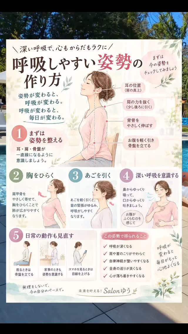 呼吸しやすい姿勢をつくろうと、